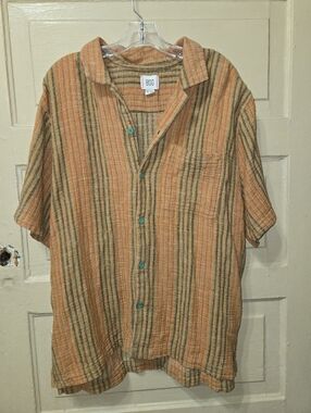 BDG Urban Outfitters Cotton Orange Striped Short Sleeve Button Down Shirt